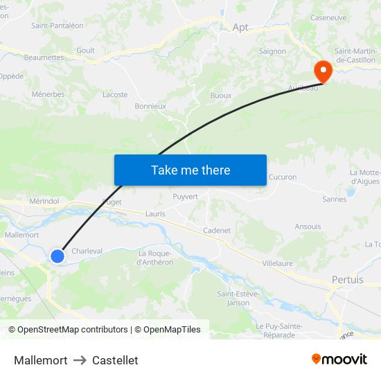 Mallemort to Castellet map