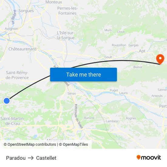 Paradou to Castellet map