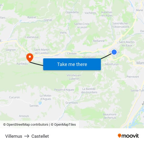 Villemus to Castellet map