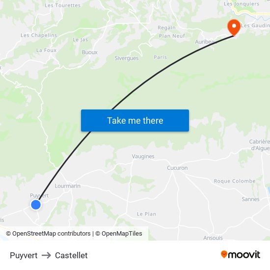 Puyvert to Castellet map