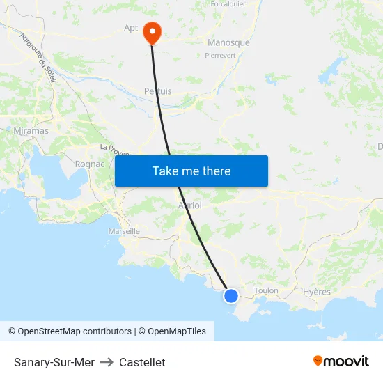 Sanary-Sur-Mer to Castellet map