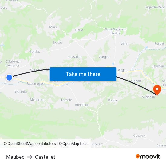 Maubec to Castellet map