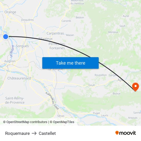Roquemaure to Castellet map