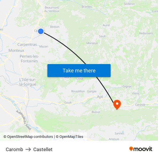 Caromb to Castellet map