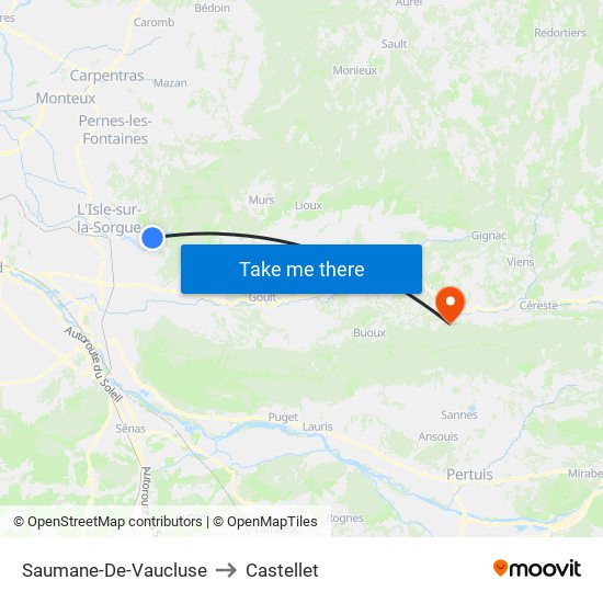 Saumane-De-Vaucluse to Castellet map