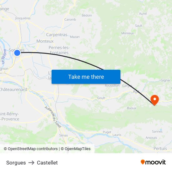 Sorgues to Castellet map