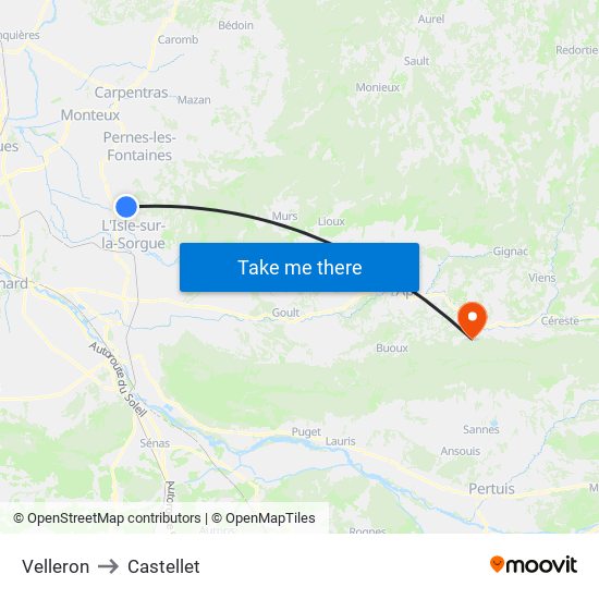 Velleron to Castellet map