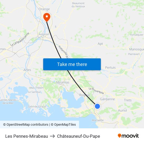 Les Pennes-Mirabeau to Châteauneuf-Du-Pape map
