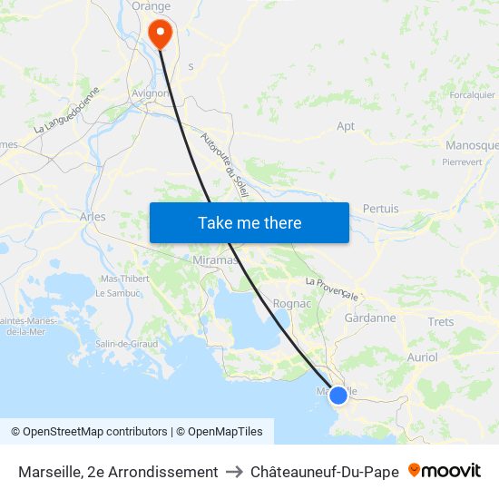 Marseille, 2e Arrondissement to Châteauneuf-Du-Pape map