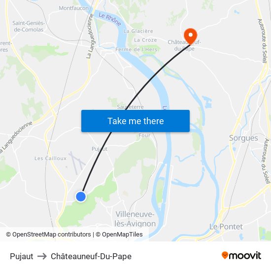 Pujaut to Châteauneuf-Du-Pape map