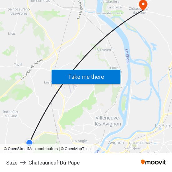 Saze to Châteauneuf-Du-Pape map
