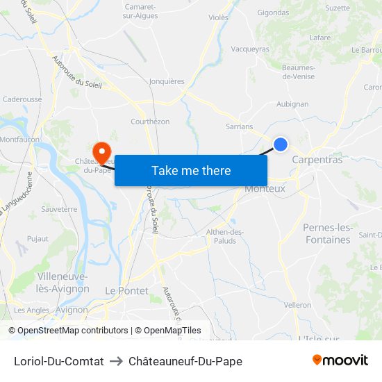 Loriol-Du-Comtat to Châteauneuf-Du-Pape map