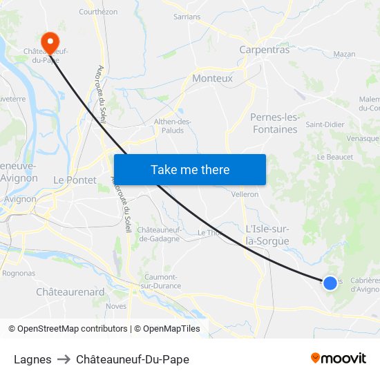 Lagnes to Châteauneuf-Du-Pape map