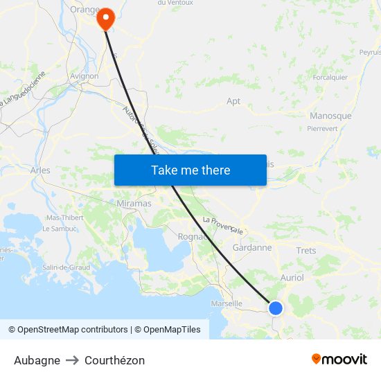 Aubagne to Courthézon map