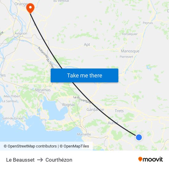 Le Beausset to Courthézon map