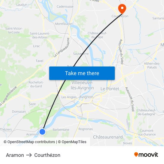 Aramon to Courthézon map