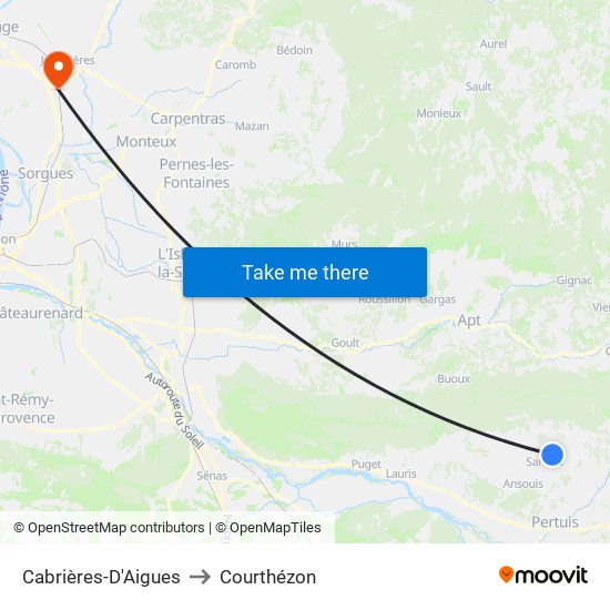 Cabrières-D'Aigues to Courthézon map
