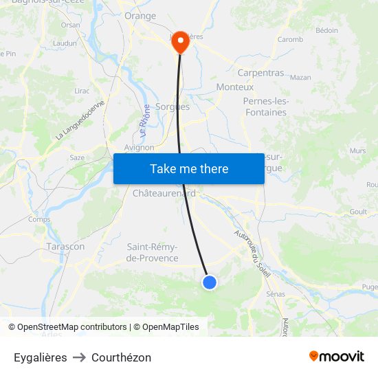 Eygalières to Courthézon map