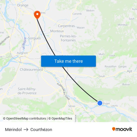 Mérindol to Courthézon map