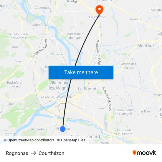 Rognonas to Courthézon map
