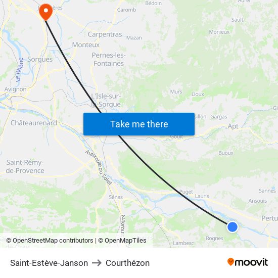 Saint-Estève-Janson to Courthézon map