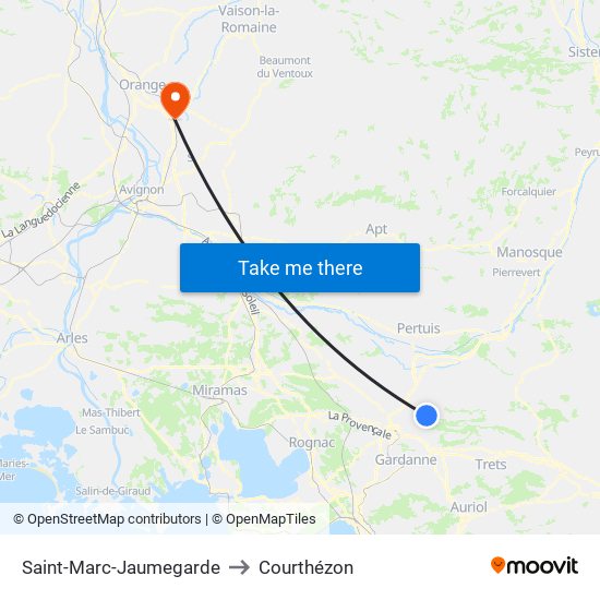 Saint-Marc-Jaumegarde to Courthézon map