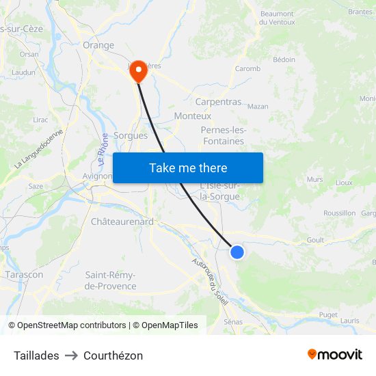 Taillades to Courthézon map