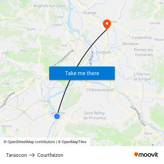 Tarascon to Courthézon map