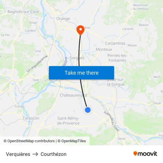 Verquières to Courthézon map