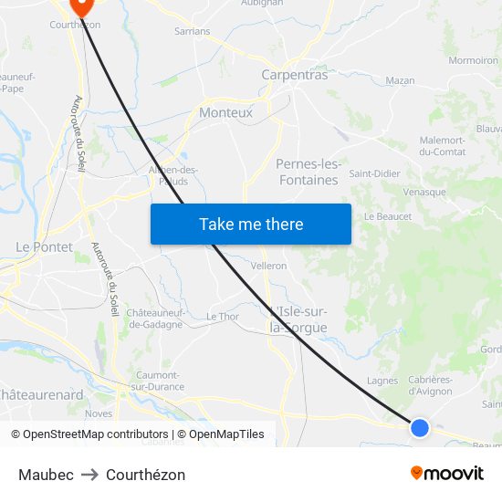 Maubec to Courthézon map