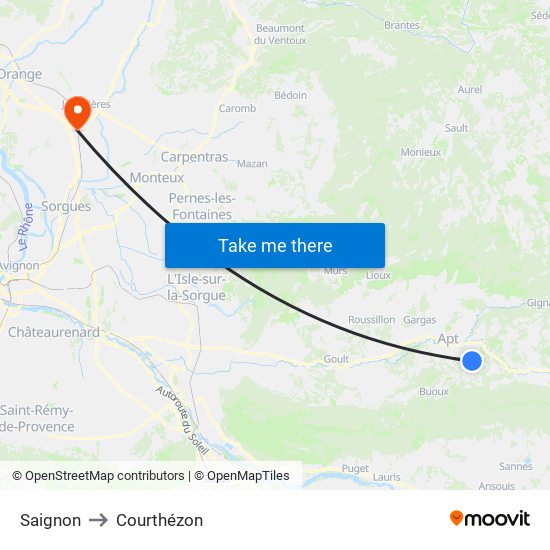 Saignon to Courthézon map