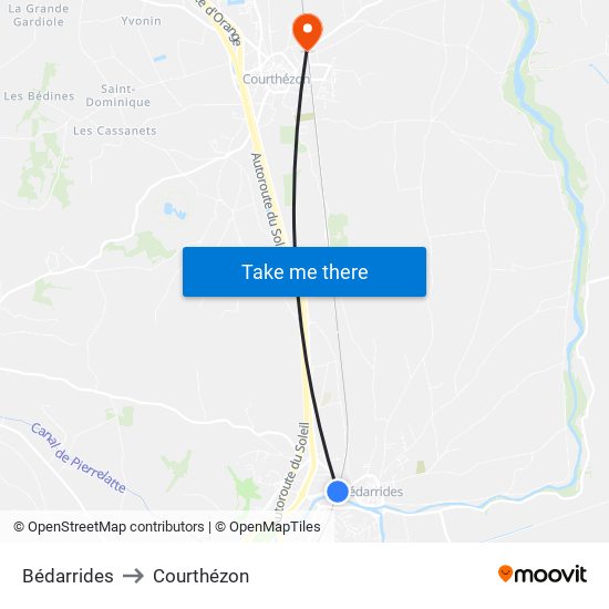 Bédarrides to Courthézon map