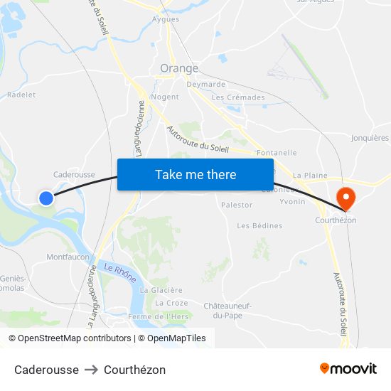 Caderousse to Courthézon map