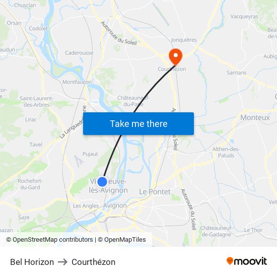 Bel Horizon to Courthézon map