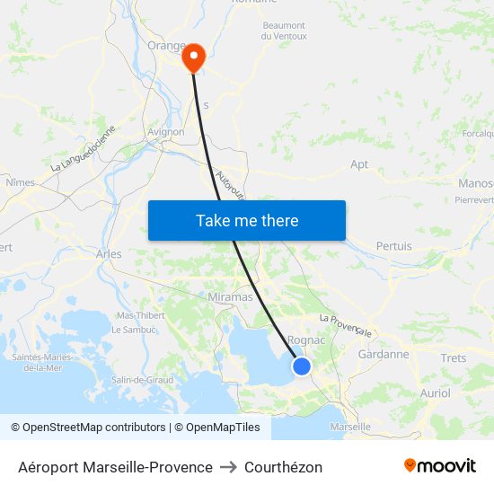 Aéroport Marseille-Provence to Courthézon map