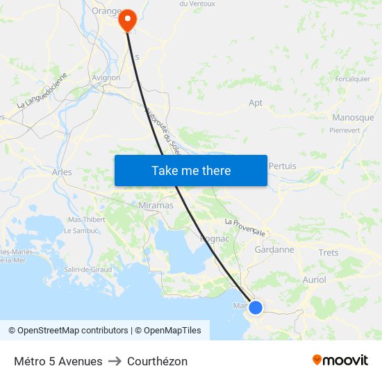 Métro 5 Avenues to Courthézon map
