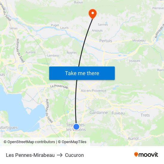 Les Pennes-Mirabeau to Cucuron map