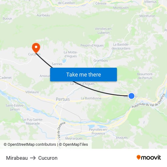 Mirabeau to Cucuron map