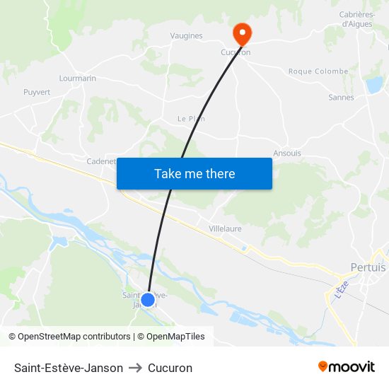 Saint-Estève-Janson to Cucuron map