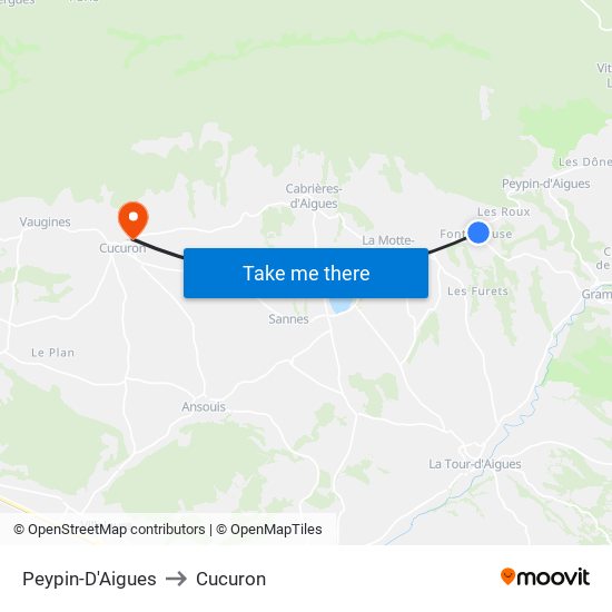 Peypin-D'Aigues to Cucuron map