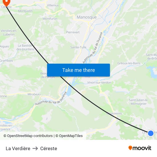 La Verdière to Céreste map