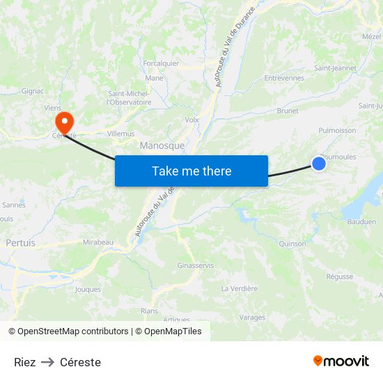 Riez to Céreste map
