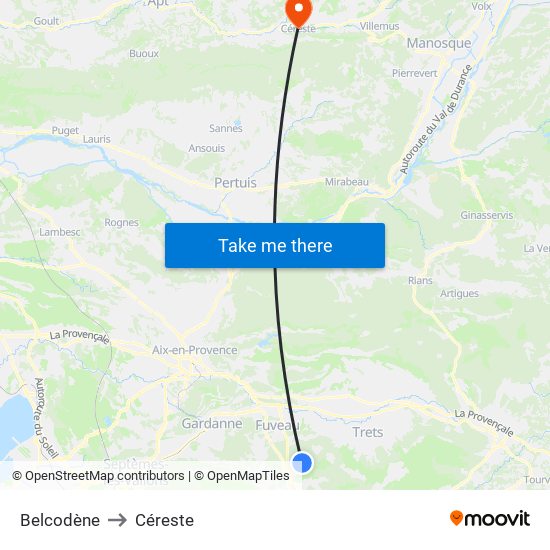 Belcodène to Céreste map