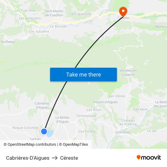 Cabrières-D'Aigues to Céreste map