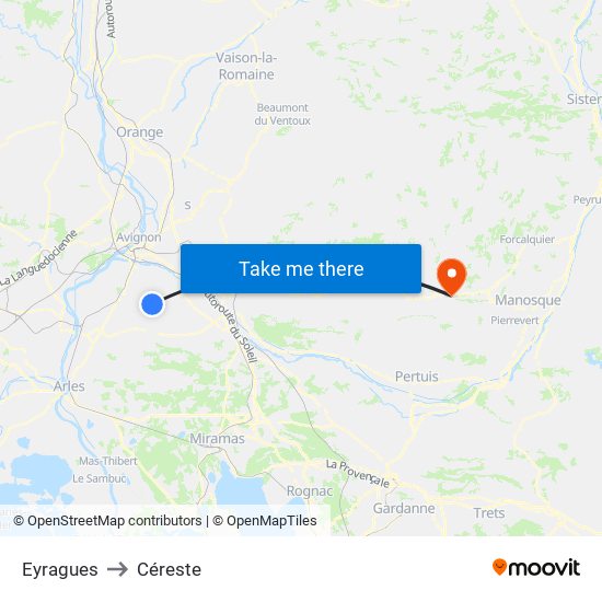 Eyragues to Céreste map