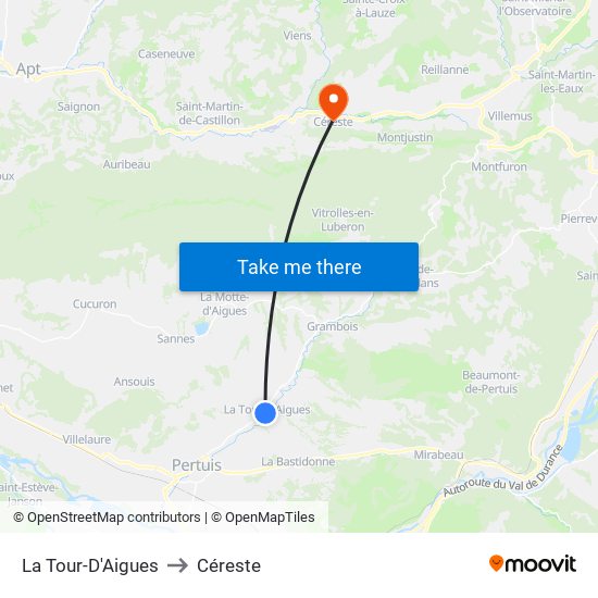 La Tour-D'Aigues to Céreste map