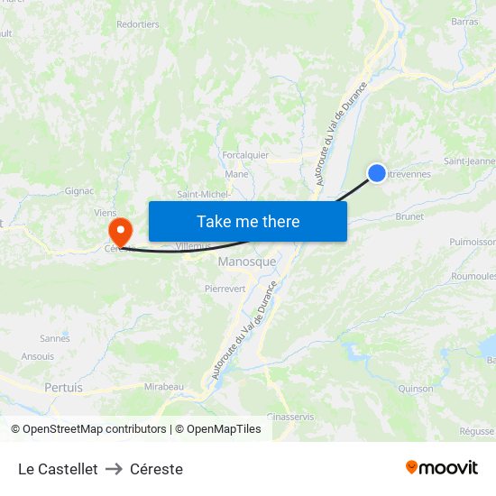 Le Castellet to Céreste map