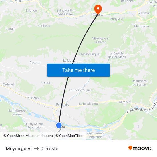Meyrargues to Céreste map