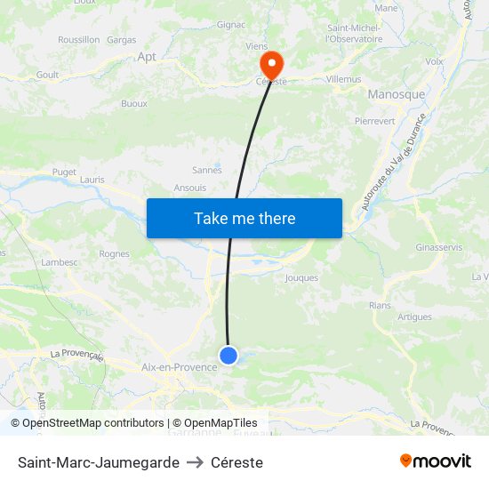 Saint-Marc-Jaumegarde to Céreste map