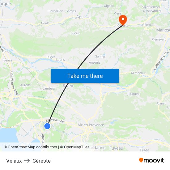 Velaux to Céreste map